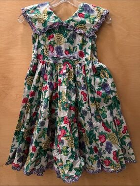 Vintage 1980’s Mousefeathers Floral Sundress with Purple Trim size 6X Girls